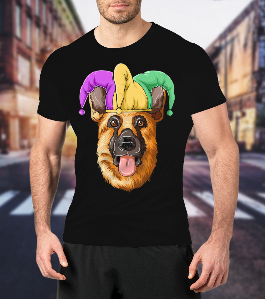 Mardi Gras German Shepherd Jester Hat Carnival T-Shirt