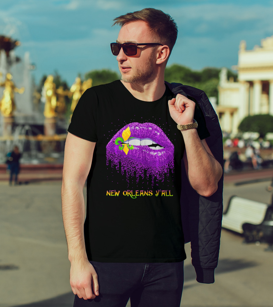 Fleur De Lys Purple Lips Biting New Orleans Y'all T-Shirt