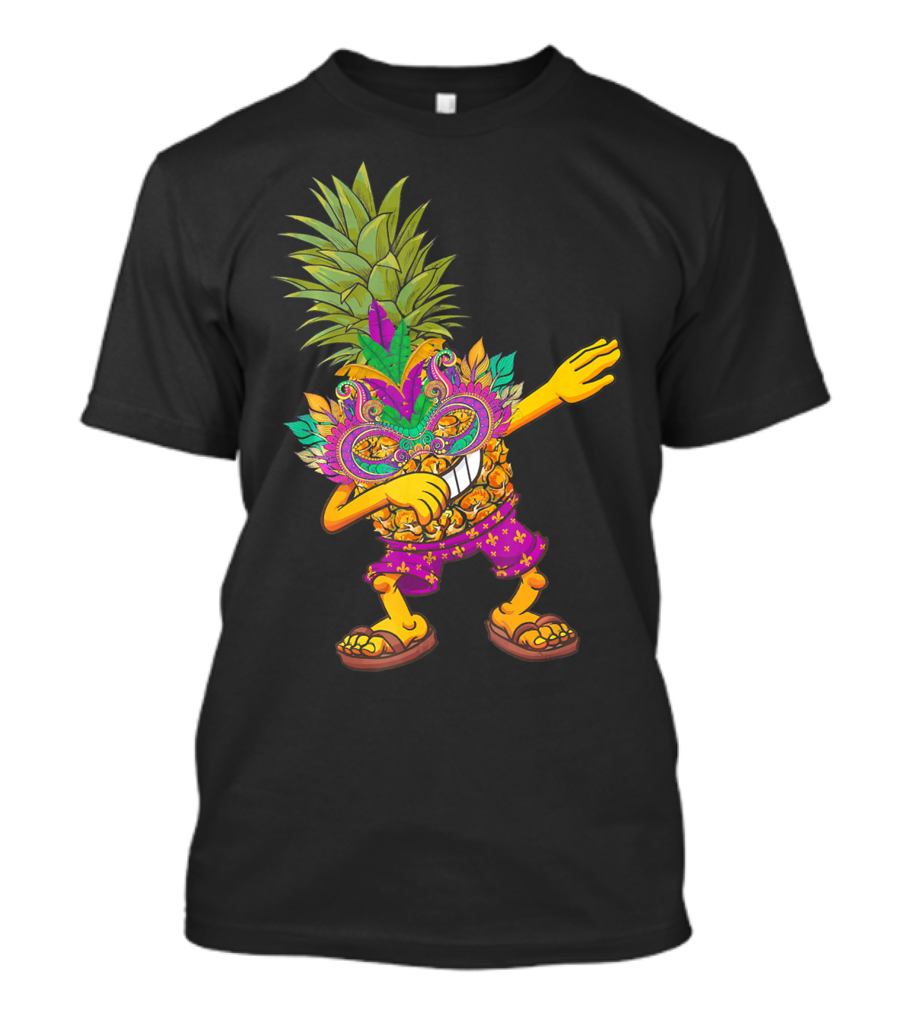 Funny Pineapple Wearing Mardi Gras Mask Dabbing Pose T-Shirt