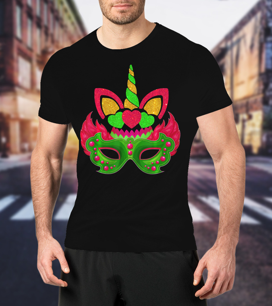 Carnival Jester Mask Unicorn Face Mardi Gras Mardi Gras T-Shirt