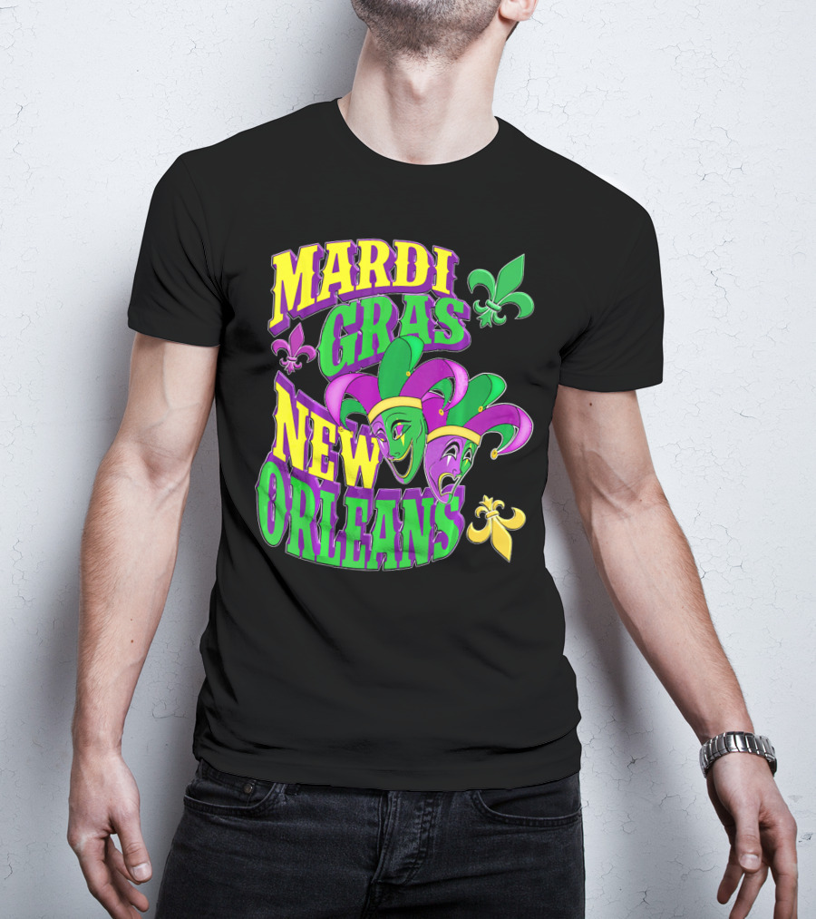 Mardi Gras Masks New Orleans Fleur-de-Lis Parade T-Shirt