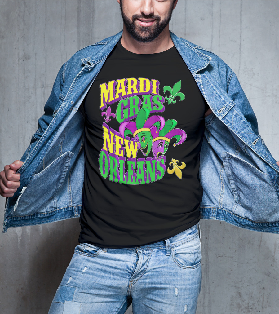 Mardi Gras Masks New Orleans Fleur-de-Lis Parade T-Shirt