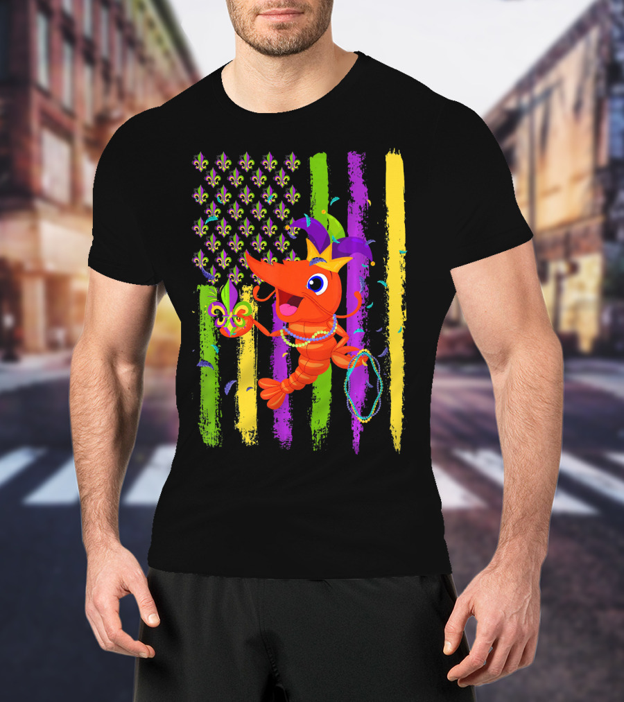 Carnival Crawfish American Mardi Gras Fleur-de-Lis Festive Colors T-Shirt