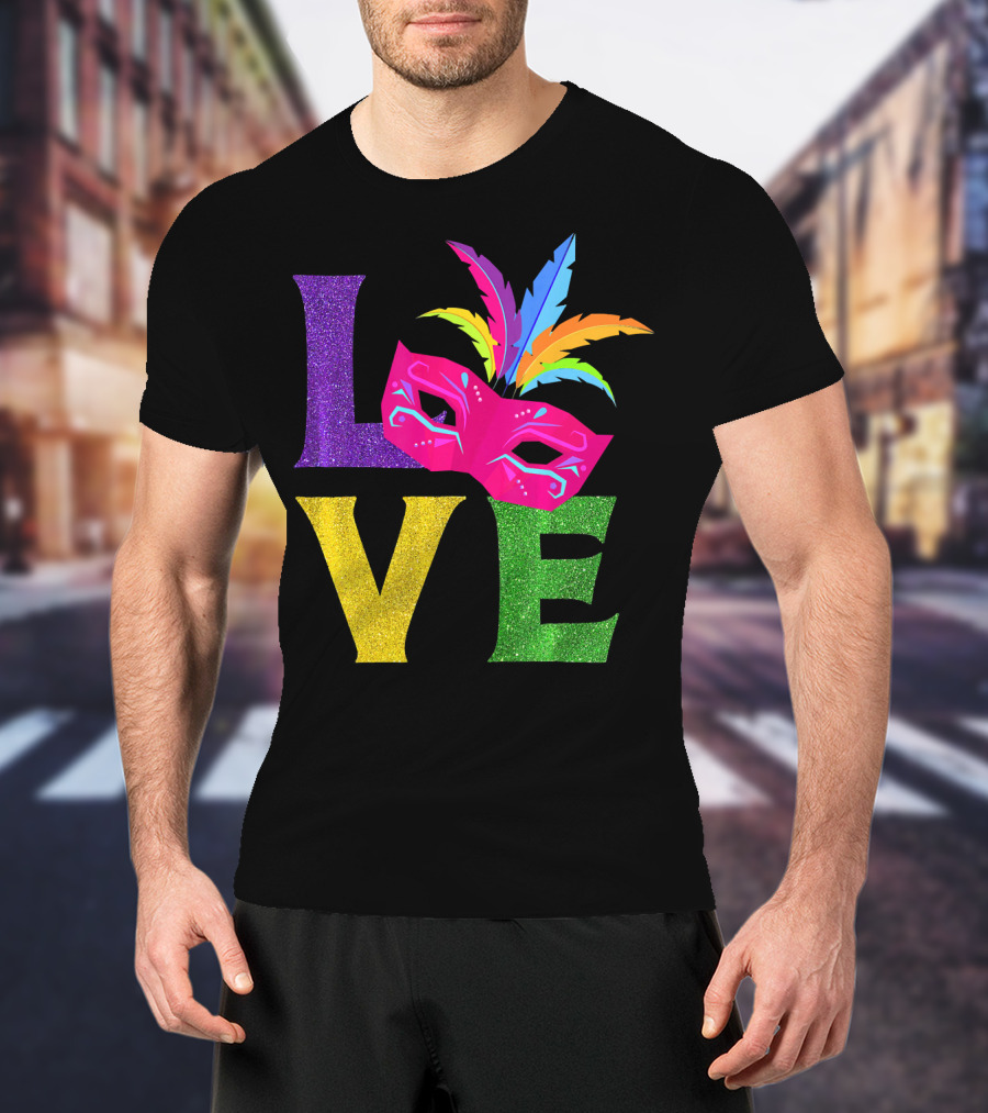 Love Colorful Carnival Feathered Mask Party T-Shirt