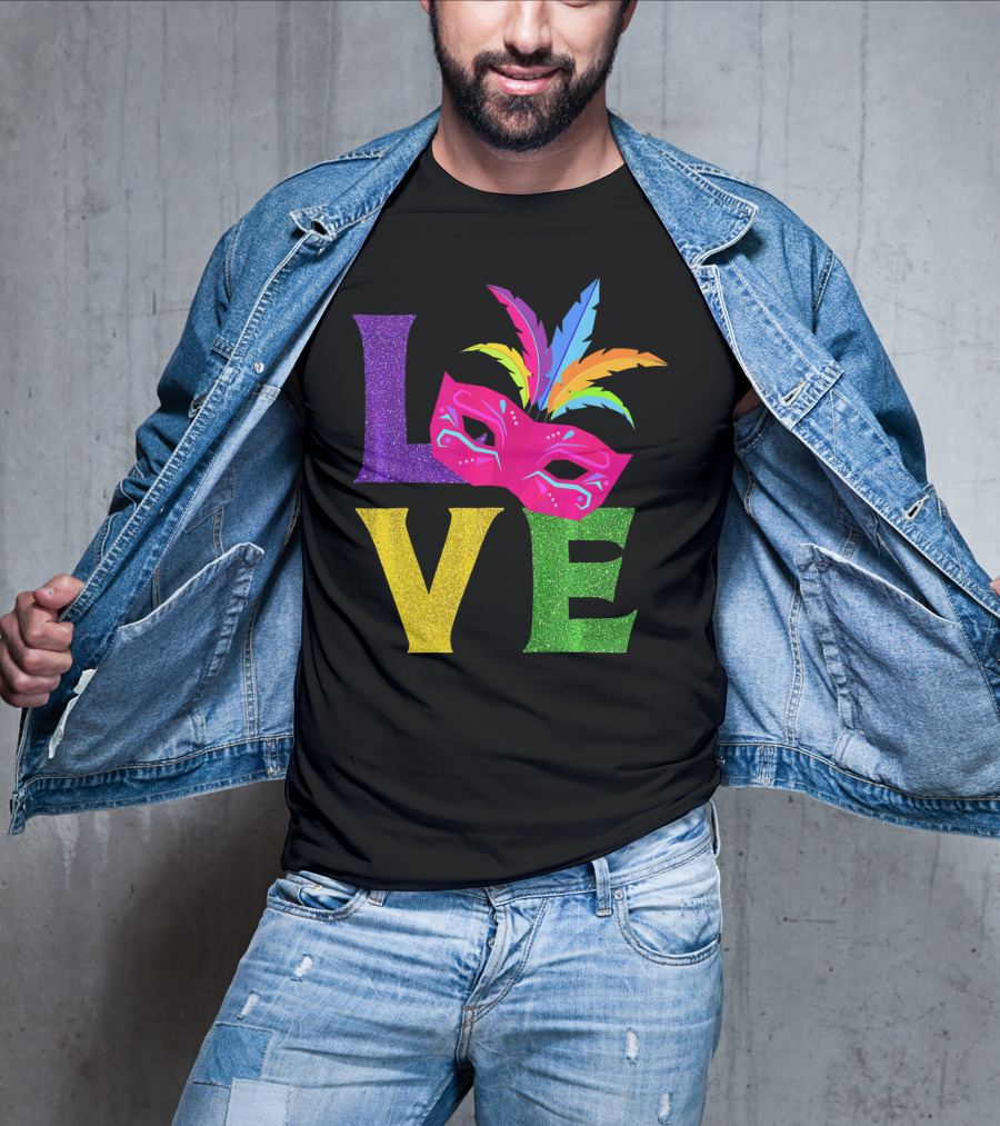 Love Colorful Carnival Feathered Mask Party T-Shirt
