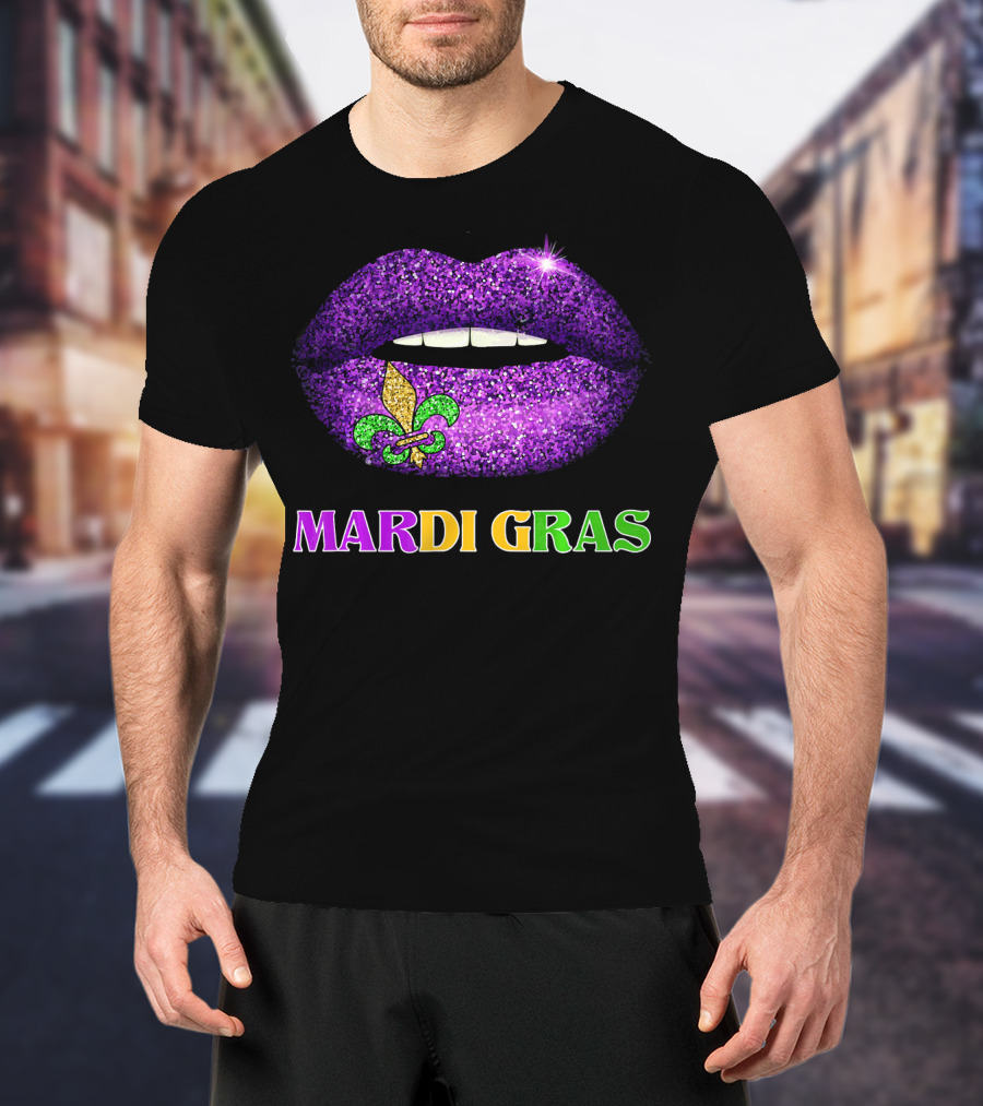 Mardi Gras Purple Lips Fleur-de-Lis Costume T-Shirt