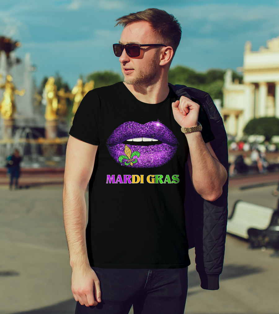 Mardi Gras Purple Lips Fleur-de-Lis Costume T-Shirt
