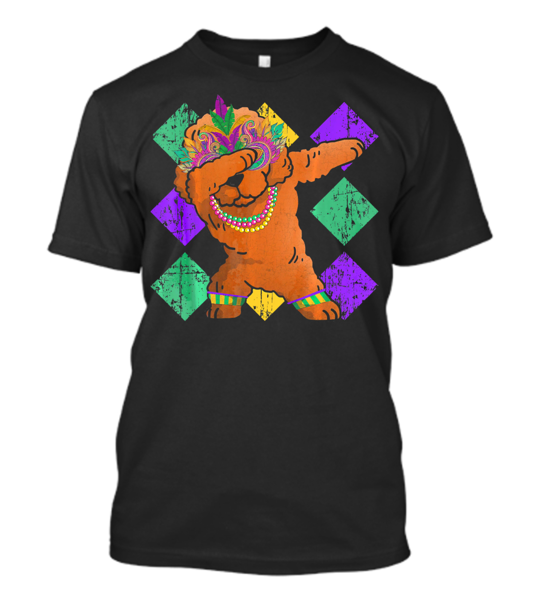 Poodle Dabbing With Colorful Mardi Gras Beads And Feather Mask T-Shirt