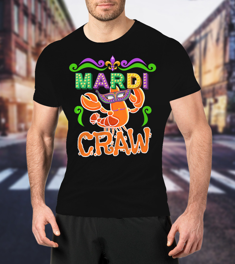 Mardi Gras Craw New Orleans Crab Mask Fleur-de-Lis T-Shirt