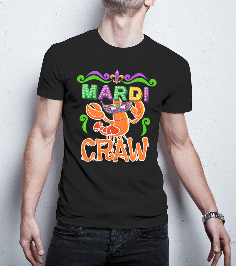 Mardi Gras Craw New Orleans Crab Mask Fleur-de-Lis T-Shirt
