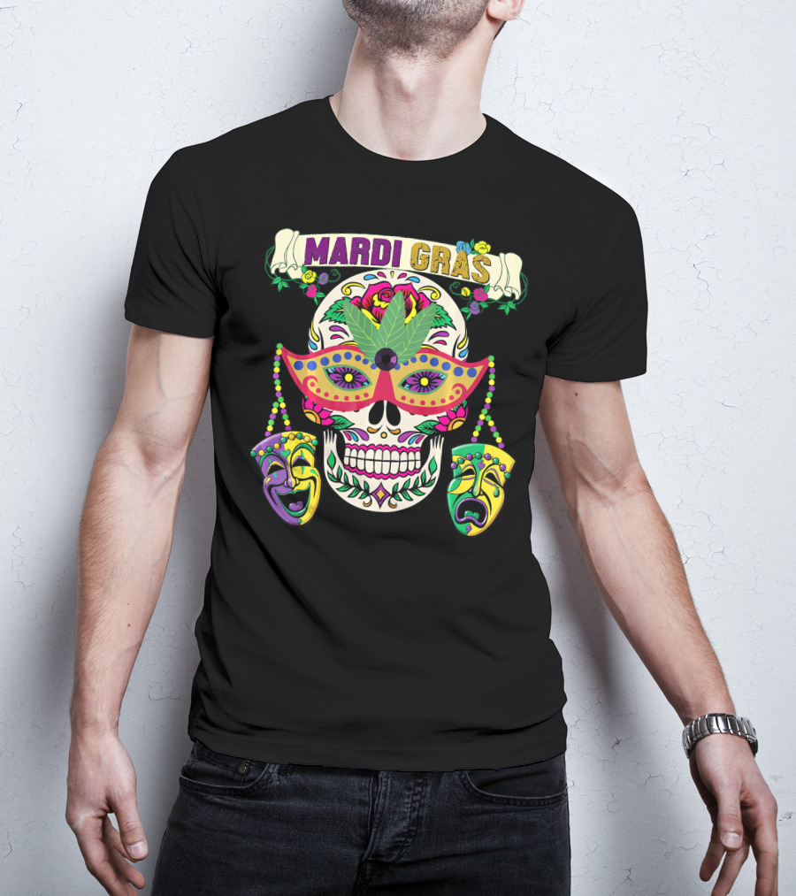 MARDI GRAS Skull Mask Comedy Tragedy New Orlea T-Shirt