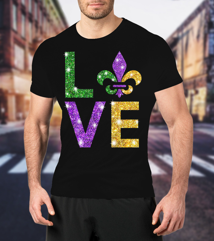 LOVE Mardi Gras Fleur-de-Lis Sparkling Colors T-Shirt