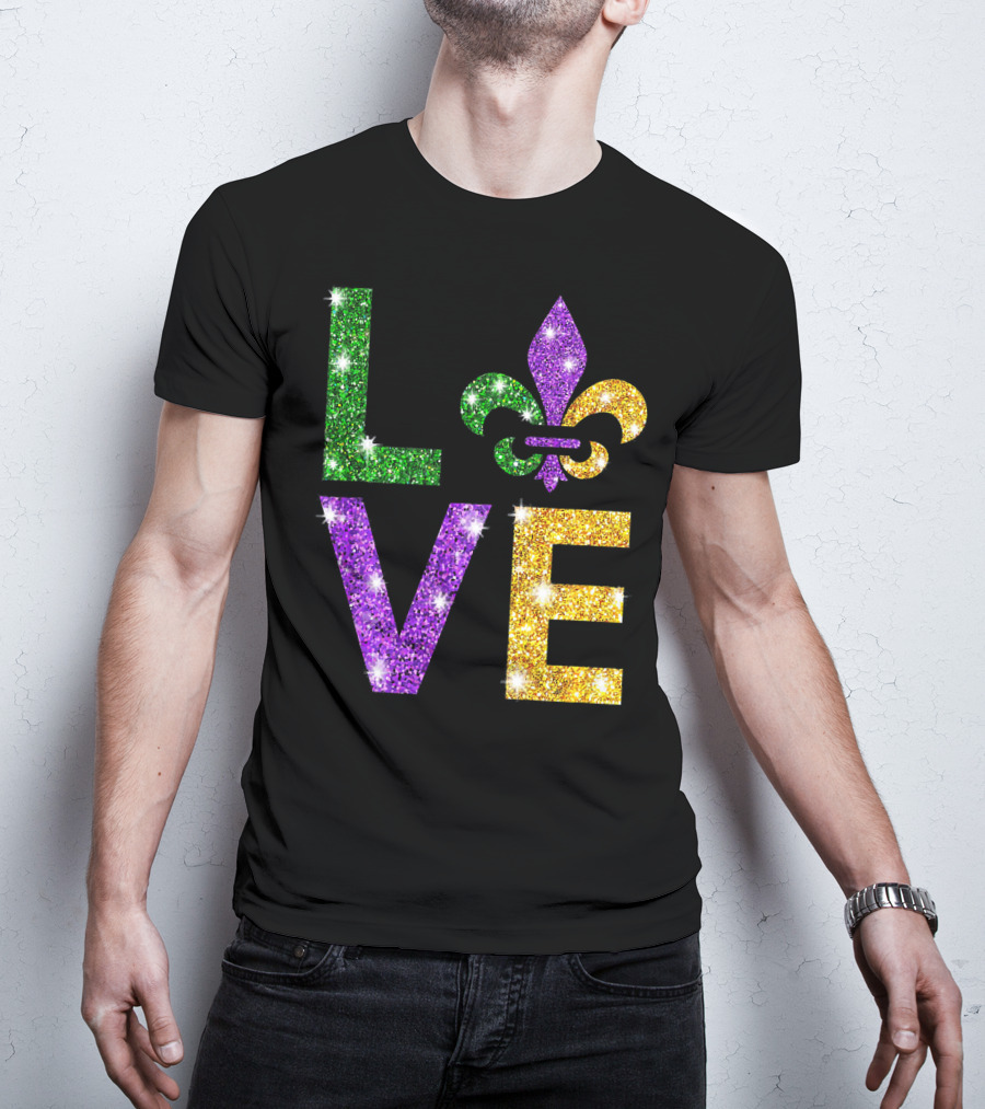 LOVE Mardi Gras Fleur-de-Lis Sparkling Colors T-Shirt