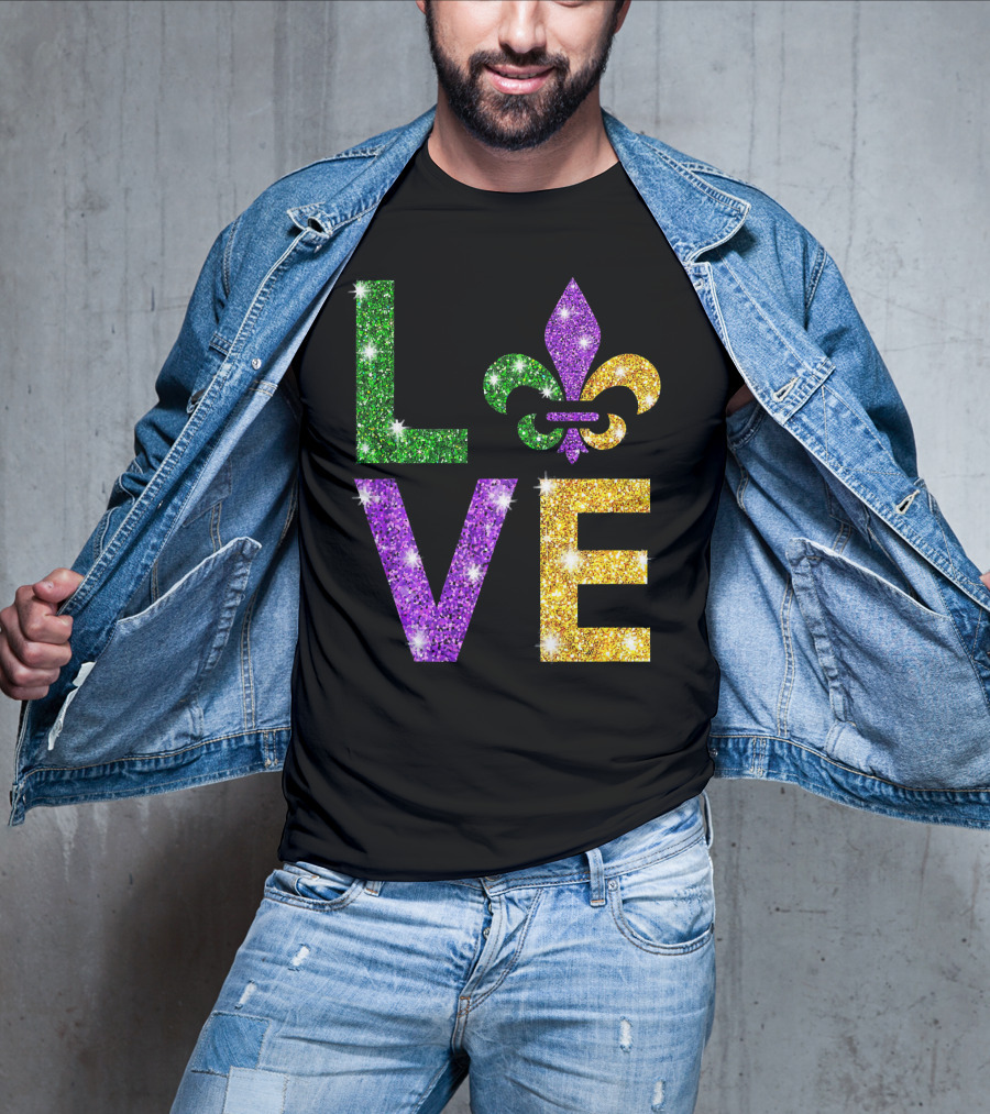 LOVE Mardi Gras Fleur-de-Lis Sparkling Colors T-Shirt