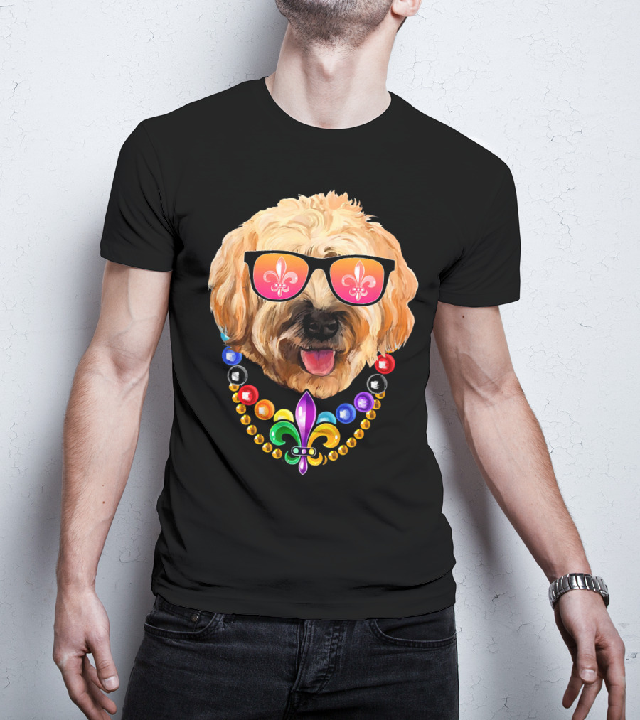 Goldendoodle Mardi Gras Beads Sunglasses Fleur-de-Lis T-Shirt