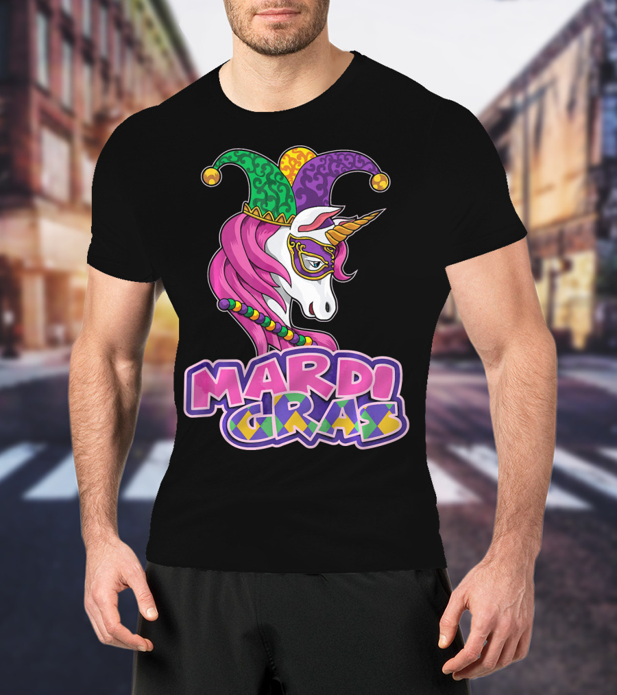 Mardi Gras Unicorn Jester Mask Carnival Lover T-Shirt