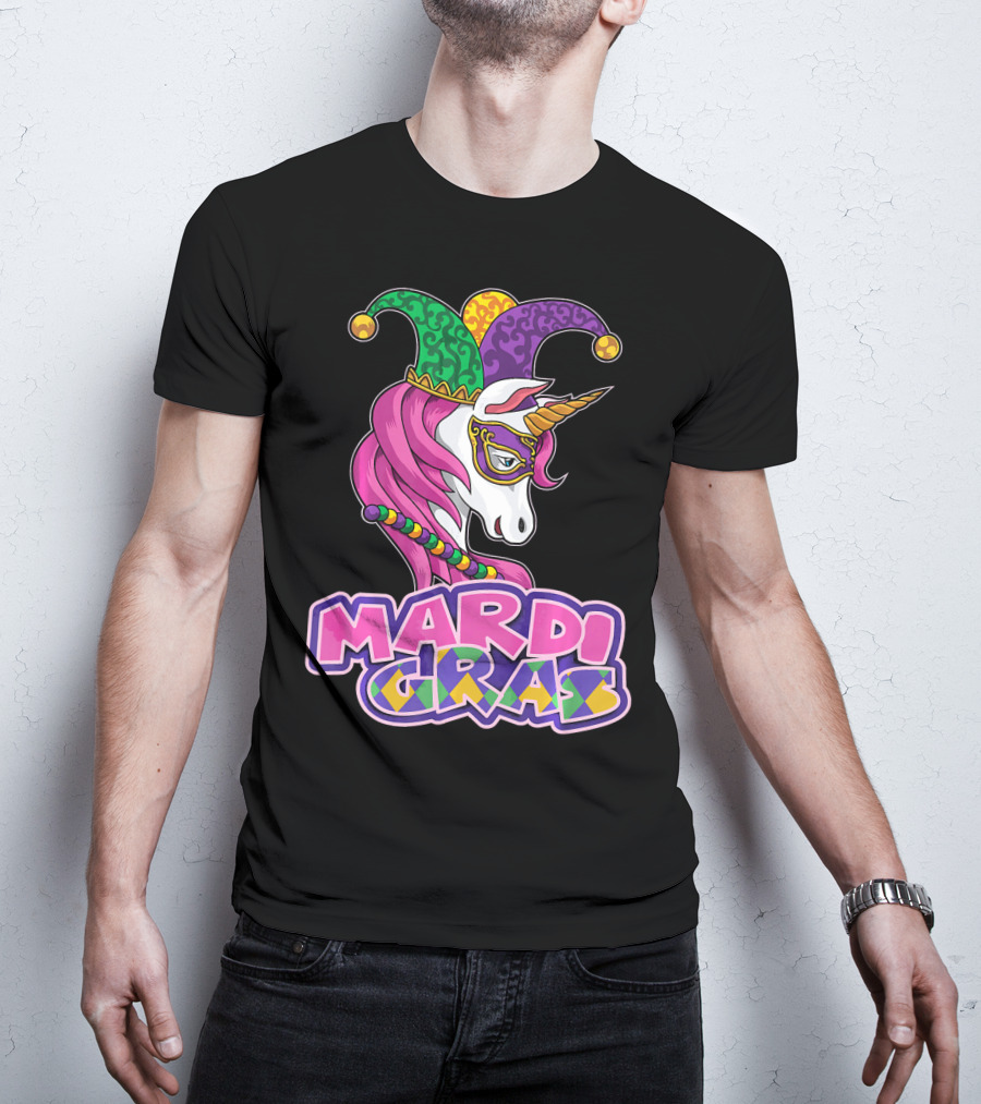 Mardi Gras Unicorn Jester Mask Carnival Lover T-Shirt