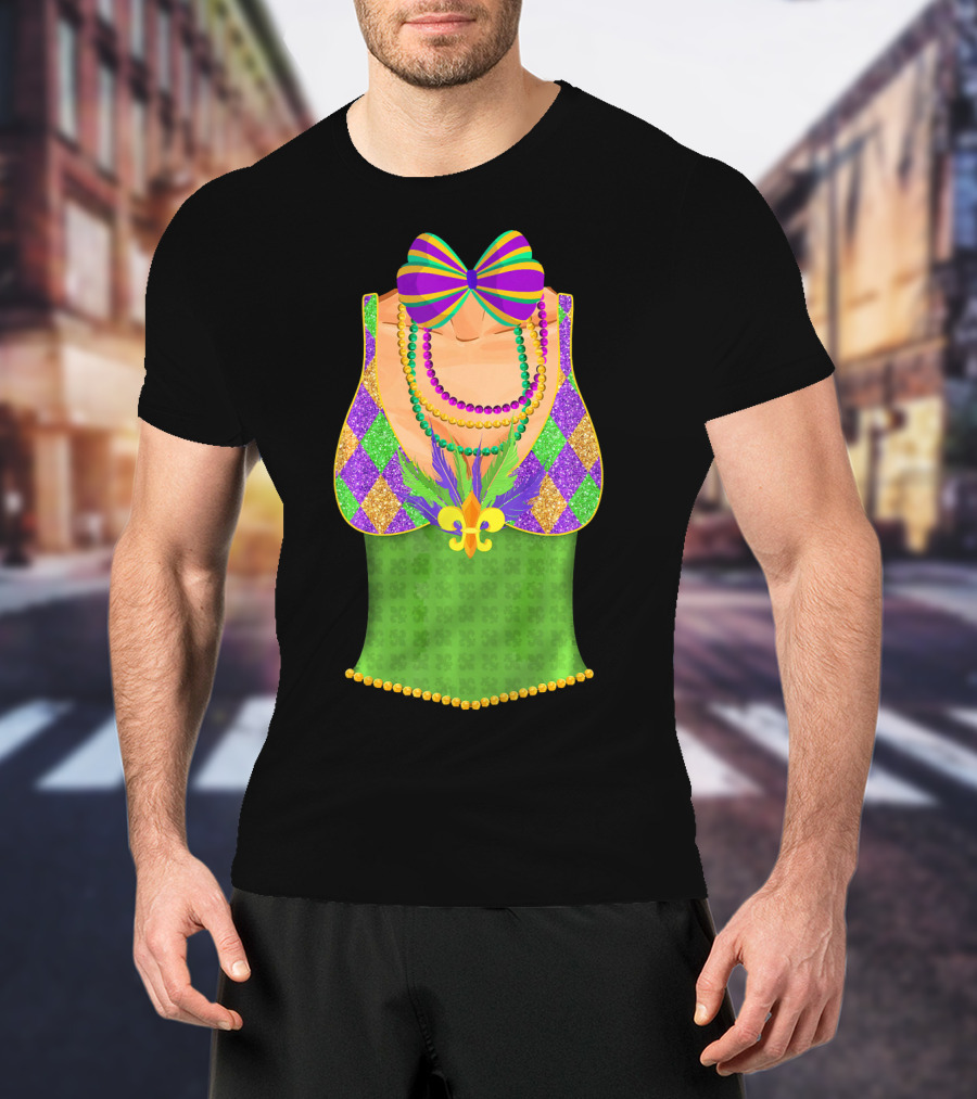 Colorful Mardi Gras Beads Tuxedo Costume With Harlequin T-Shirt