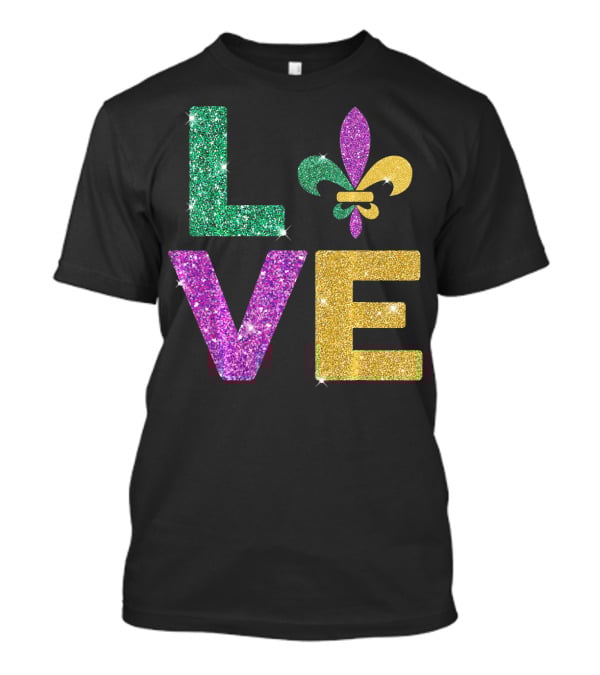 LOVE Mardi Gras Carnival Fleur-de-Lis Glitter T-Shirt