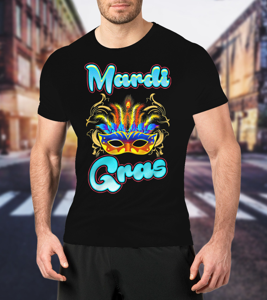Mardi Gras New Orleans Colorful Feathered Mask T-Shirt