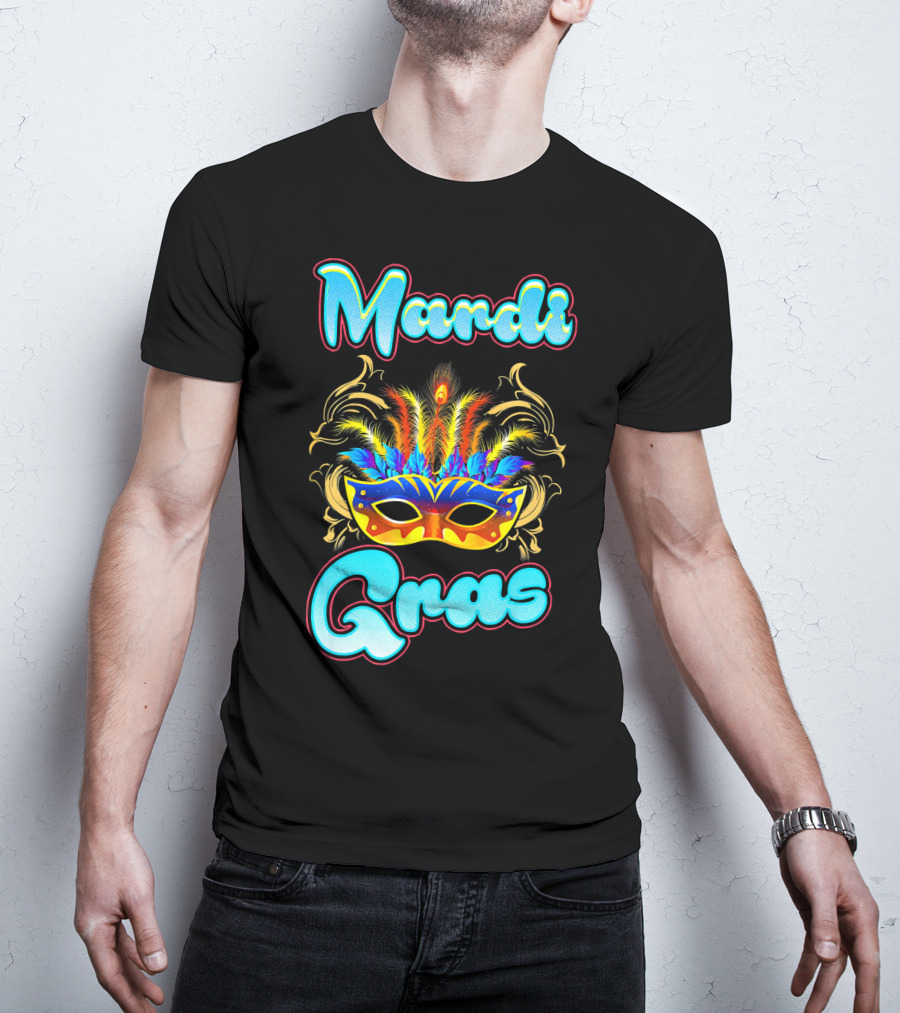 Mardi Gras New Orleans Colorful Feathered Mask T-Shirt