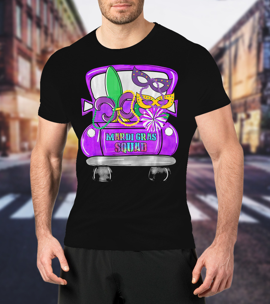 Mardi Gras Squad Truck Festive Masks And Beads T-Shirt