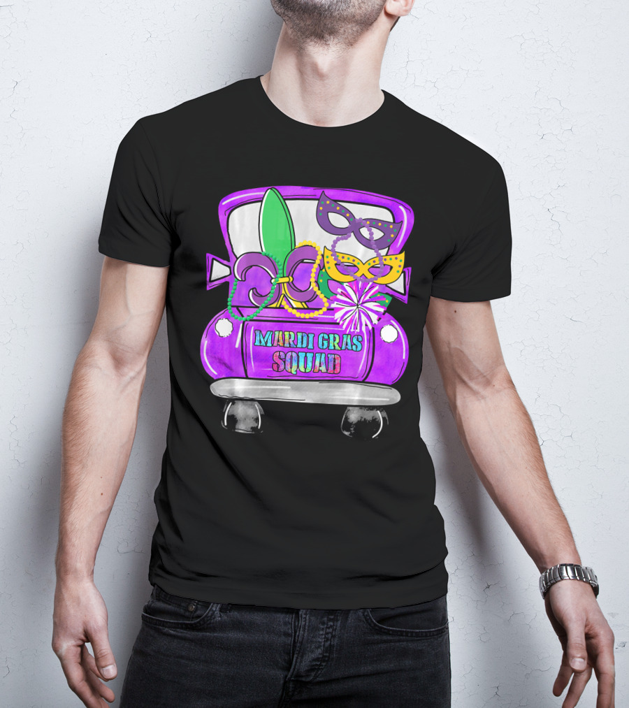 Mardi Gras Squad Truck Festive Masks And Beads T-Shirt