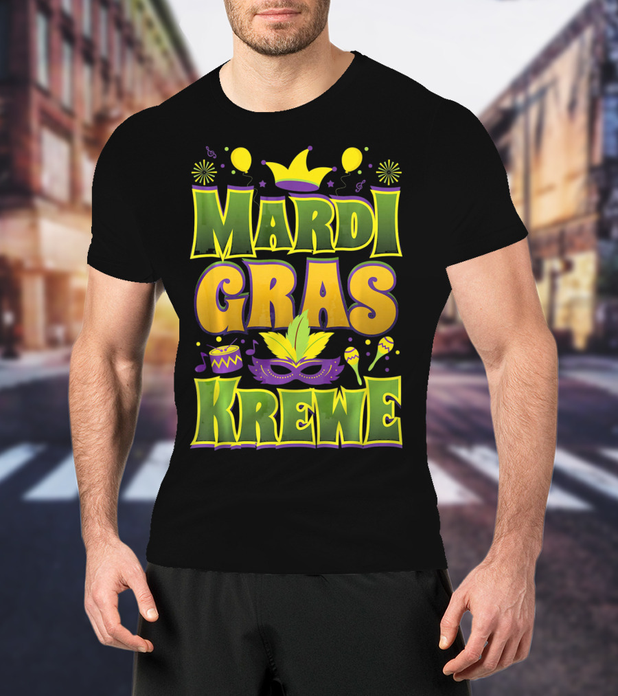 Mardi Gras Krewe Fat Tuesday Celebration With Crown And Mask T-Shirt