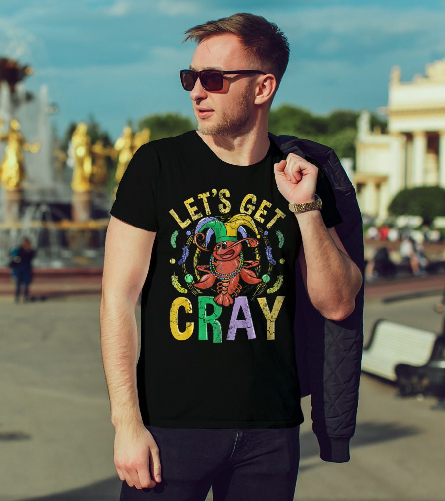 Let's Get Cray Mardi Gras Crawfish Jester Beads Feathers T-Shirt