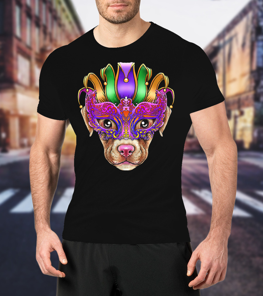 Pitbull Dog Jester Mask Mardi Gras T-Shirt