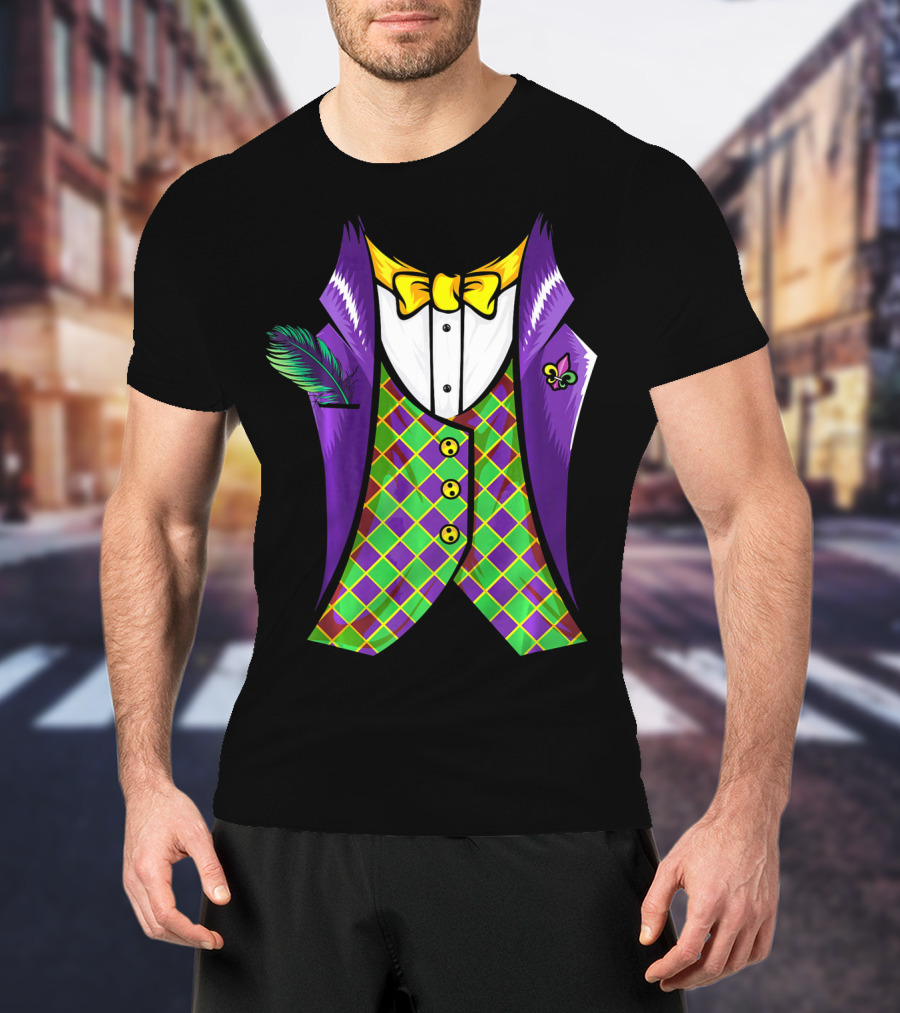 Mardi Gras Tuxedo Cool Feather Fleur-de-lis T-Shirt