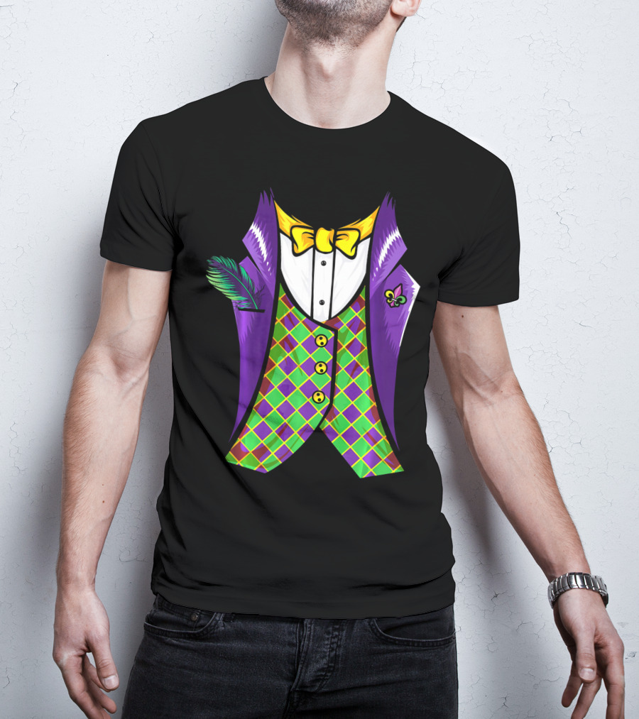 Mardi Gras Tuxedo Cool Feather Fleur-de-lis T-Shirt