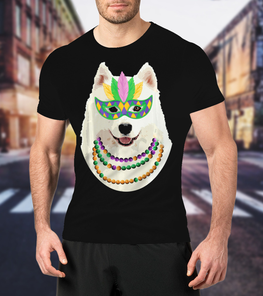 American Eskimo Dog Mardi Gras Mask Beads T-Shirt
