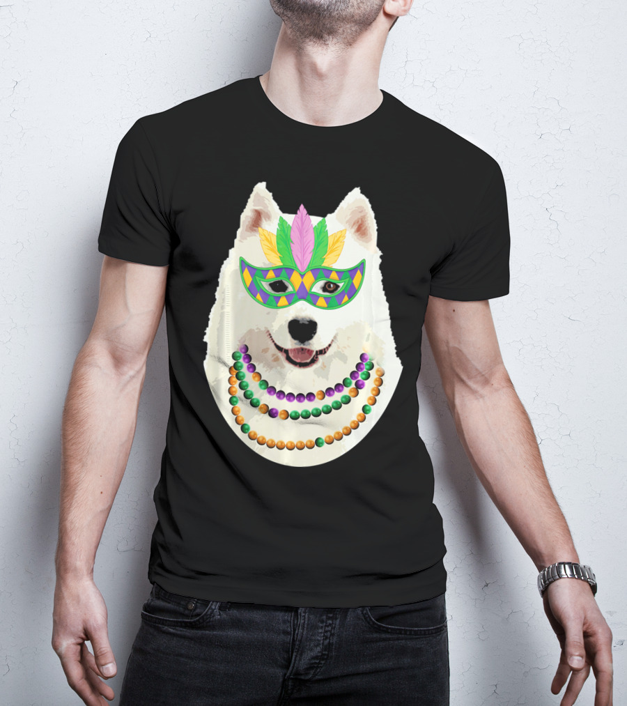 American Eskimo Dog Mardi Gras Mask Beads T-Shirt