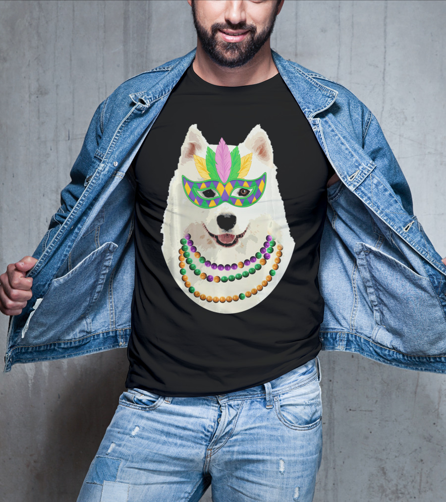 American Eskimo Dog Mardi Gras Mask Beads T-Shirt
