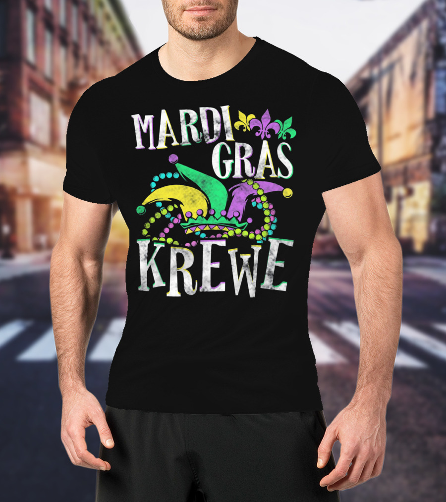 Mardi Gras Krewe Carnival Fleur-de-Lis Mask Beads T-Shirt