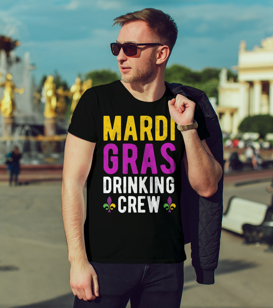 Mardi Gras Drinking Crew Fleur De Lis T-Shirt