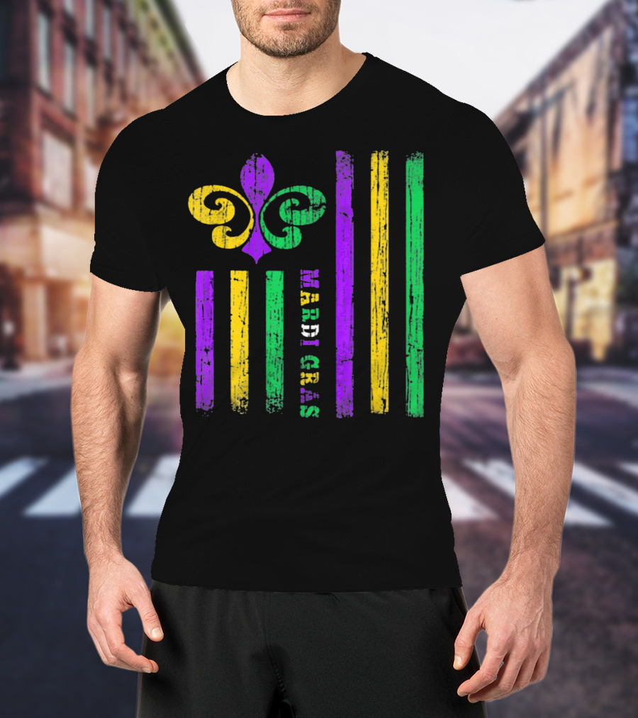 Funny Mardi Gras Flag Fleur-de-Lis Stripes T-Shirt