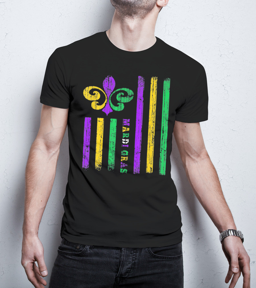 Funny Mardi Gras Flag Fleur-de-Lis Stripes T-Shirt