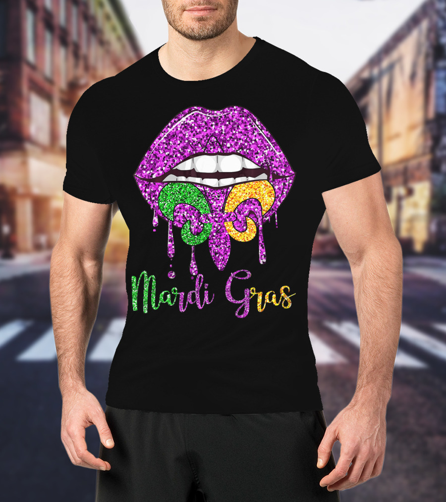 Mardi Gras Lip Biting Fleur De Lis Diamond Shining Co T-Shirt