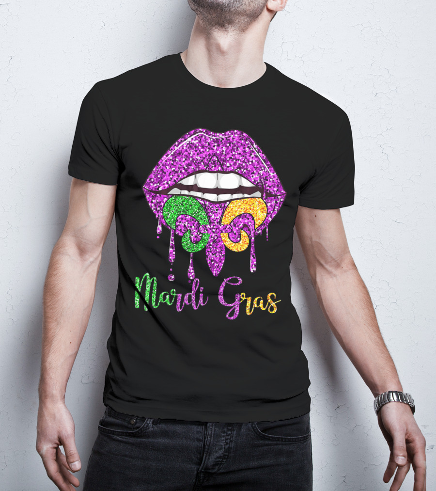 Mardi Gras Lip Biting Fleur De Lis Diamond Shining Co T-Shirt