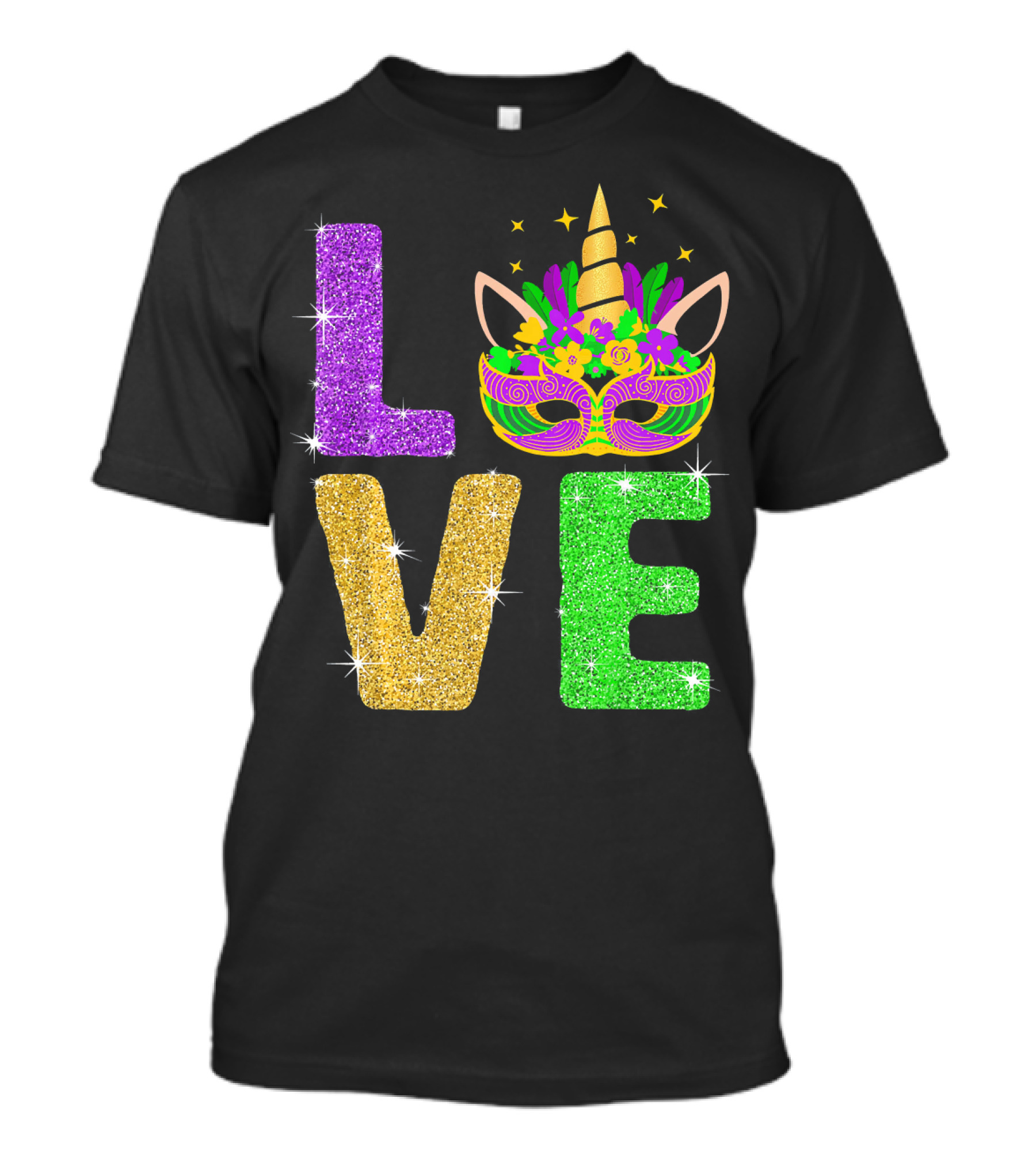 Unicorn Masquerade Mask Mardi Gras Love T-Shirt