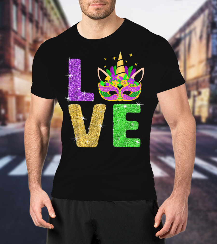 Unicorn Masquerade Mask Mardi Gras Love T-Shirt