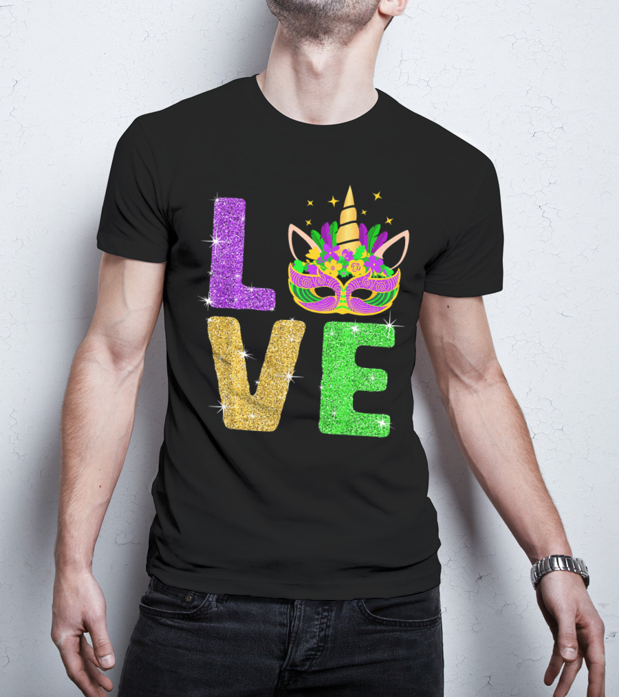 Unicorn Masquerade Mask Mardi Gras Love T-Shirt