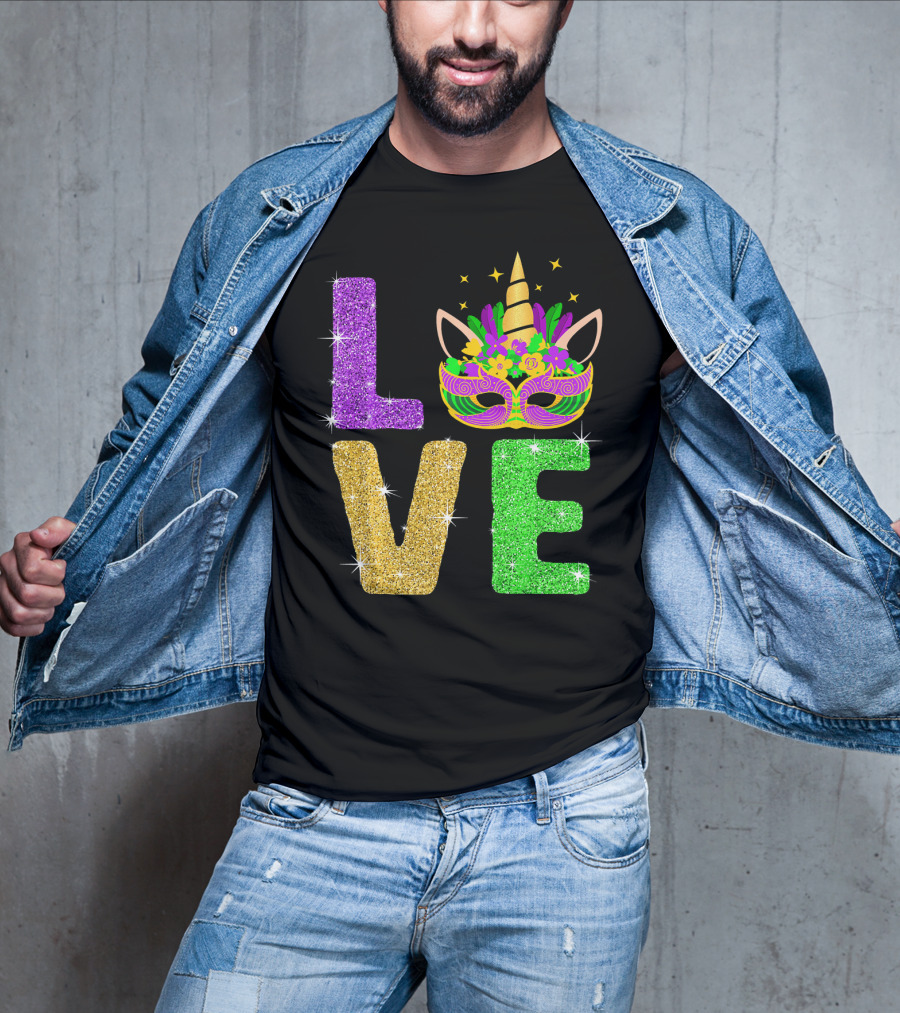 Unicorn Masquerade Mask Mardi Gras Love T-Shirt