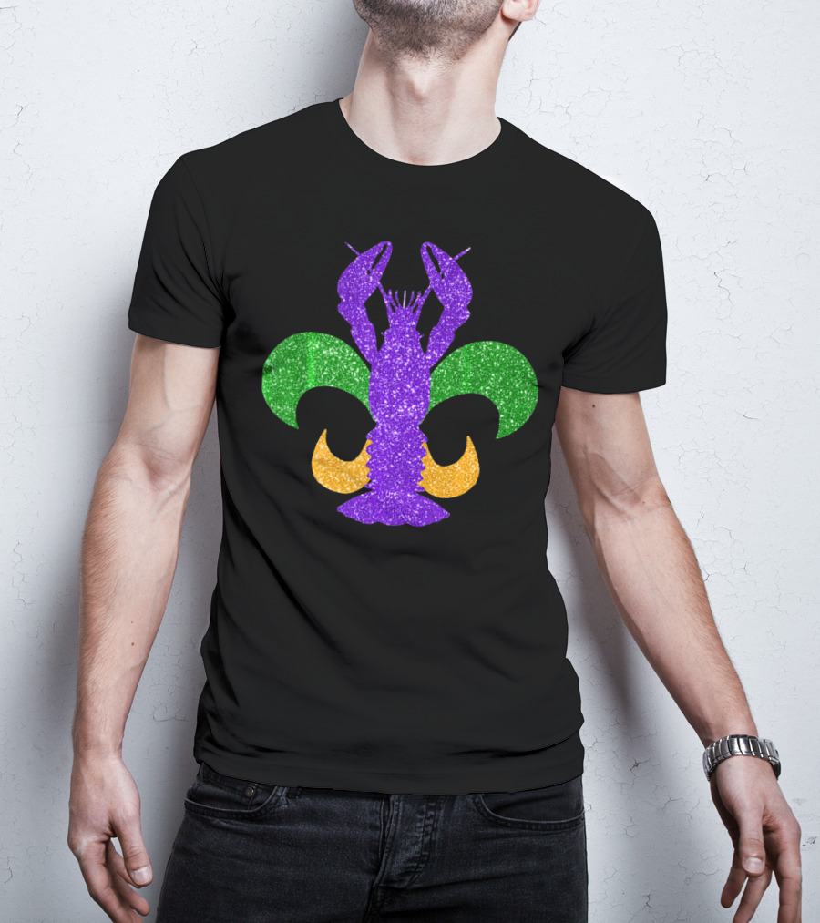 Awesome Mardi Gras Fleur De Lis Crawfish Glitter T-Shirt