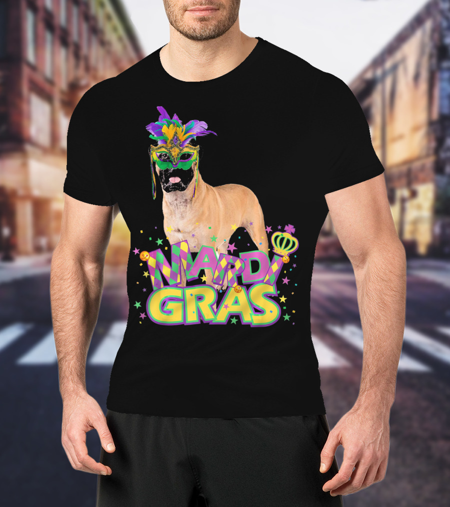 Mardi Gras Bullmastiff Mask Feathers Stars T-Shirt