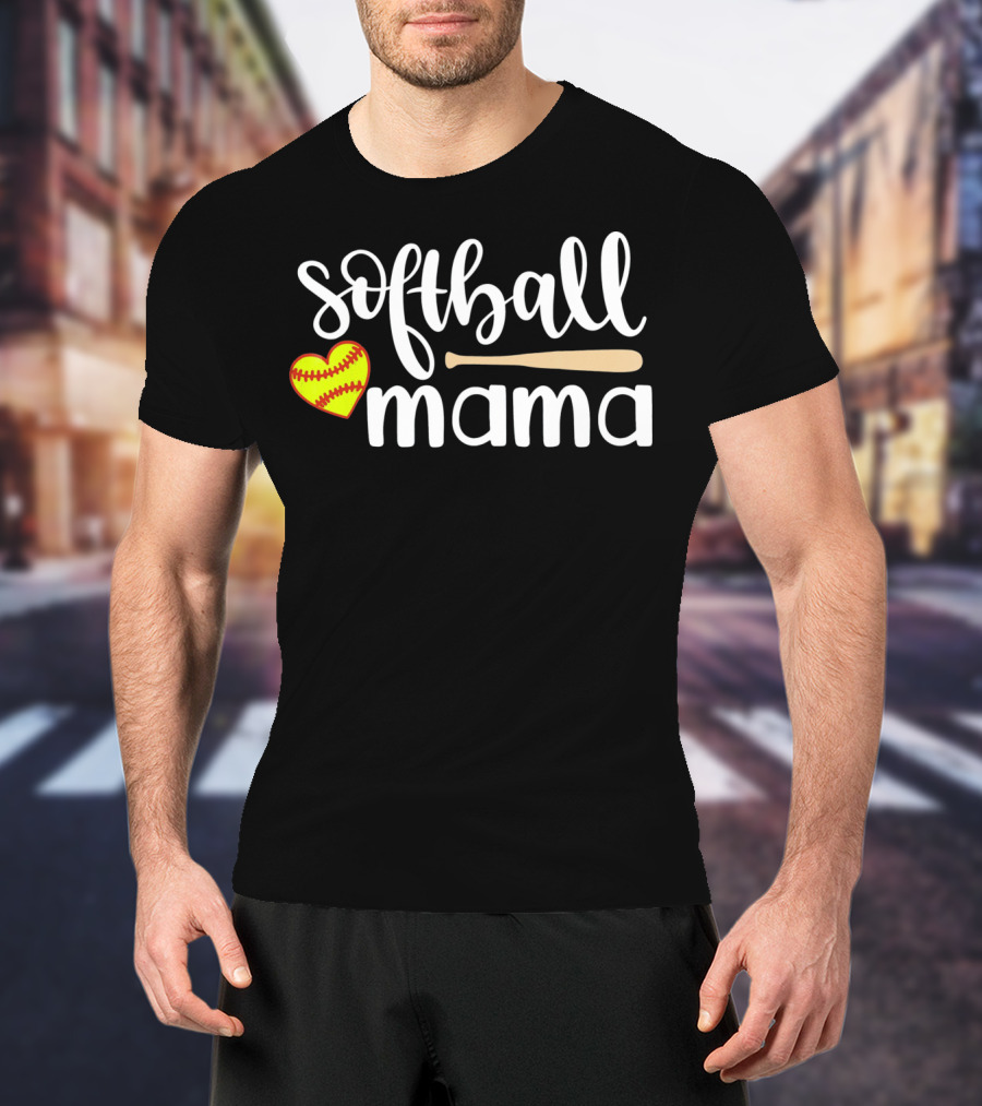 Softball Mama Heart And Bat T-Shirt