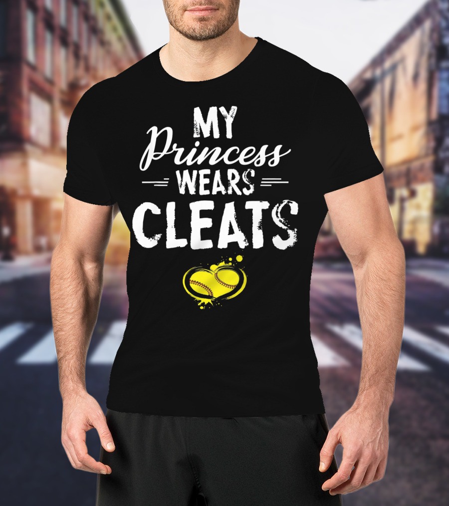 My Princess Wears Cleats Heart Softball T-Shirt