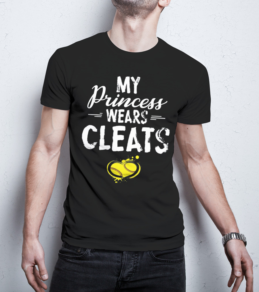 My Princess Wears Cleats Heart Softball T-Shirt